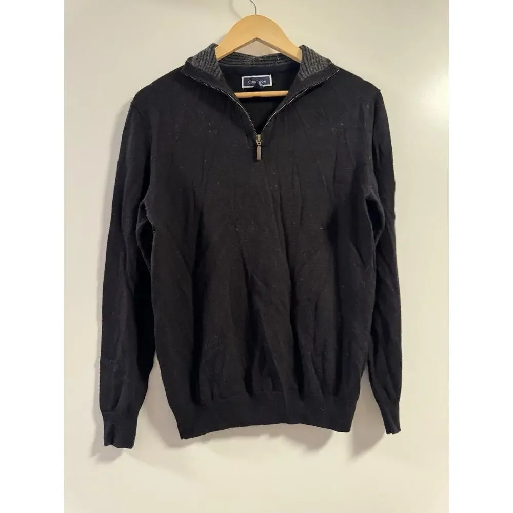 Merino Wool Sweater Size Small Black Mens 1/4 Zip Mock Neck Thermal Pullover